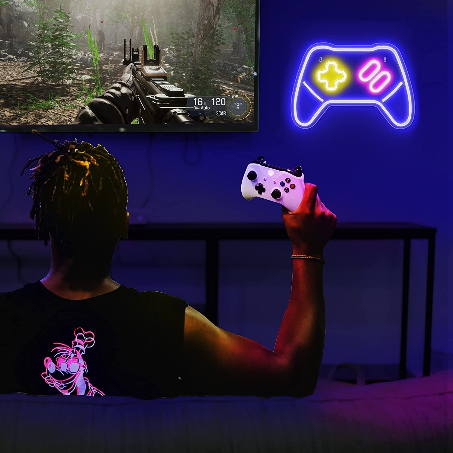 Neon Game Controller Sign – LED Wall Decor for Gamers, Ideal Gift for Teen Boys, Perfect for Gaming Rooms and Bedrooms